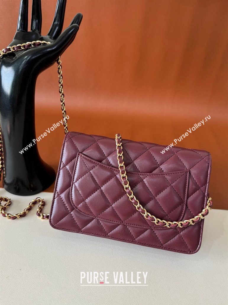 Chanel Lambskin Classic Wallet on Chain WOC Dark Burgundy/Gold 2024 0829 (YD-240829095)