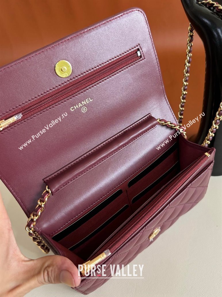 Chanel Lambskin Classic Wallet on Chain WOC Dark Burgundy/Gold 2024 0829 (YD-240829095)