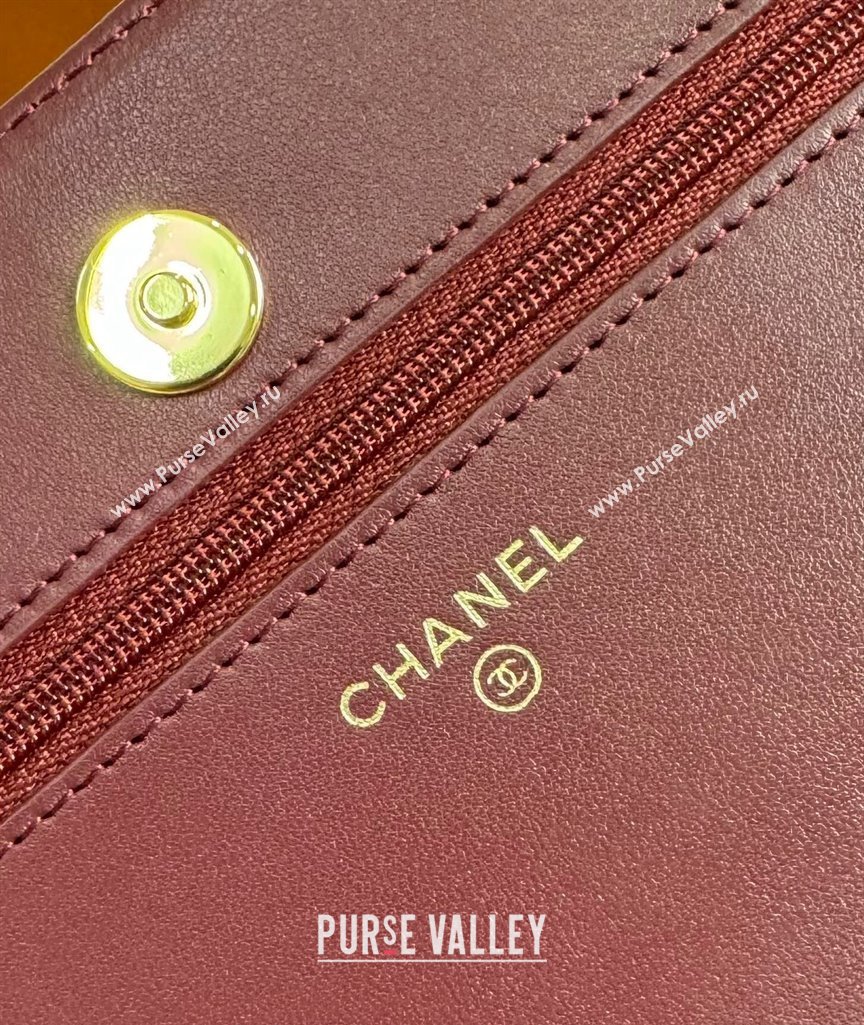 Chanel Lambskin Classic Wallet on Chain WOC Dark Burgundy/Gold 2024 0829 (YD-240829095)