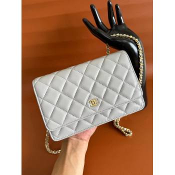 Chanel Lambskin Classic Wallet on Chain WOC Light Grey 2024 0829 (YD-240829102)