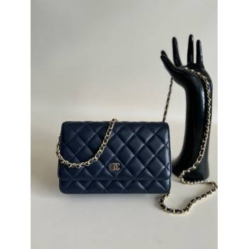 Chanel Lambskin Classic Wallet on Chain WOC Dark Blue 2024 0829 (YD-240829103)