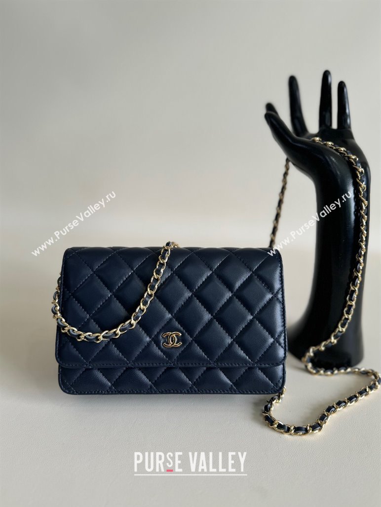 Chanel Lambskin Classic Wallet on Chain WOC Dark Blue 2024 0829 (YD-240829103)