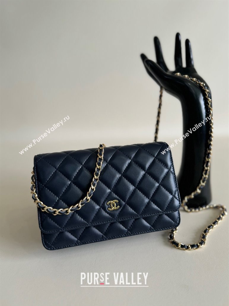 Chanel Lambskin Classic Wallet on Chain WOC Dark Blue 2024 0829 (YD-240829103)