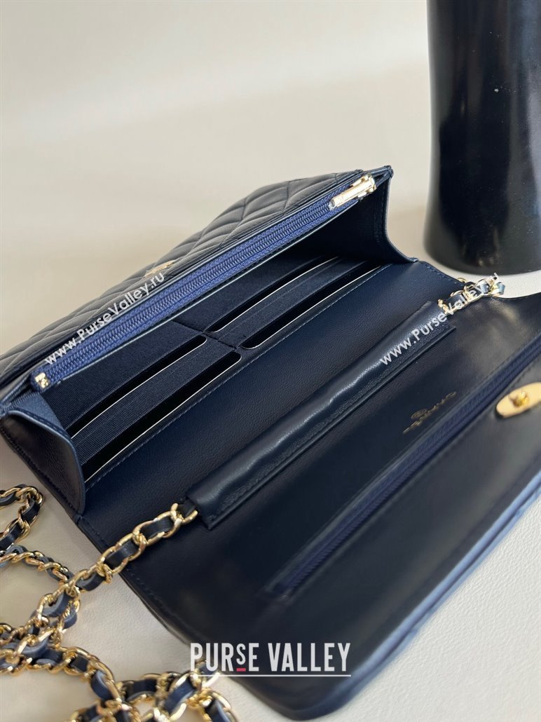 Chanel Lambskin Classic Wallet on Chain WOC Dark Blue 2024 0829 (YD-240829103)