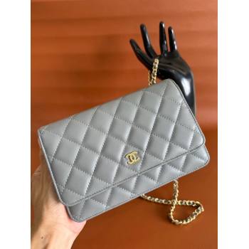 Chanel Lambskin Classic Wallet on Chain WOC Dark Grey 2024 0829 (YD-240829104)