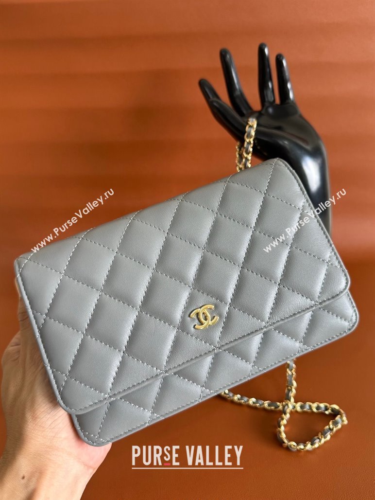 Chanel Lambskin Classic Wallet on Chain WOC Dark Grey 2024 0829 (YD-240829104)