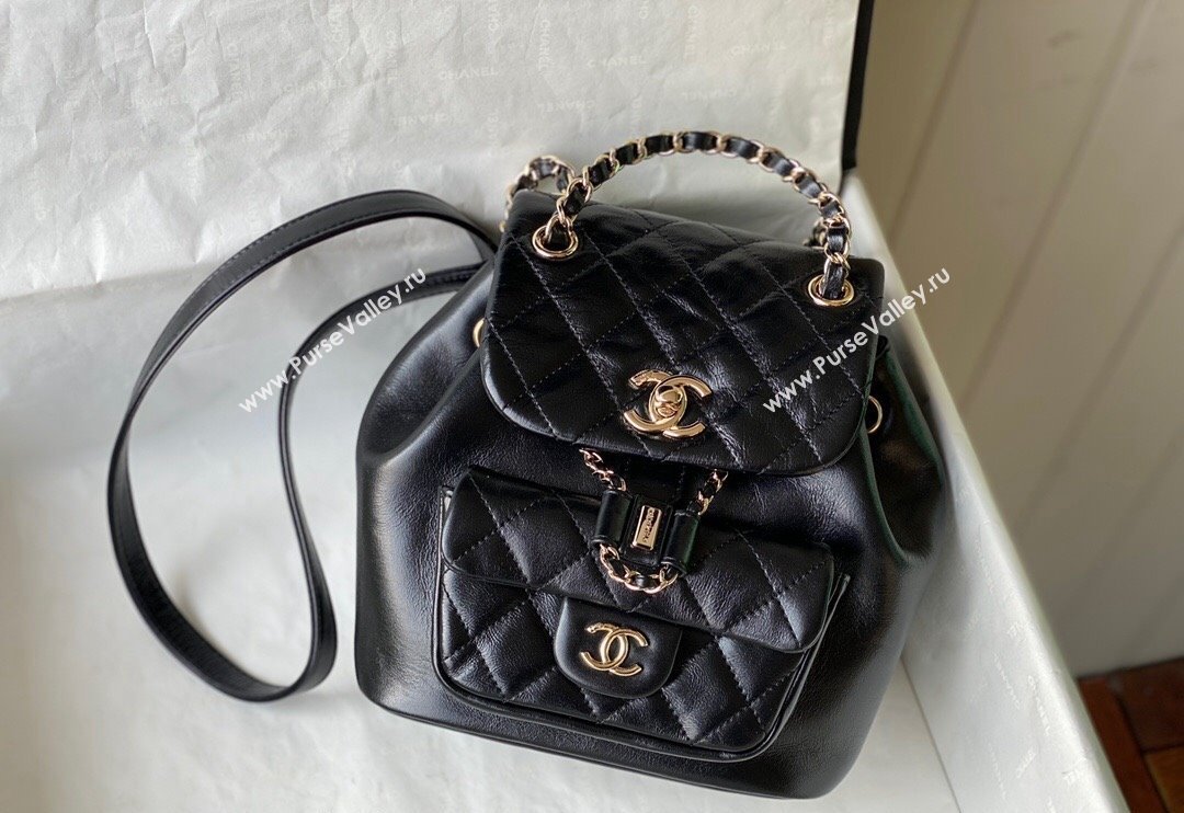 Chanel Aged Calfskin Mini Duma Backpack bag Black 2024 AS2908 (SM-240829067)