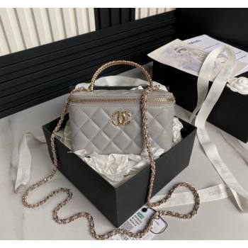 Chanel Lambskin Clutch with Chain and Strass Top Handle AP4046 Grey 2024 (yezi-240830002)