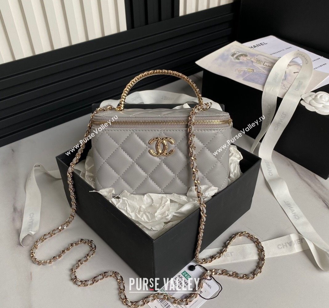 Chanel Lambskin Clutch with Chain and Strass Top Handle AP4046 Grey 2024 (yezi-240830002)