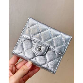 Chanel Lambskin Card Holder Wallet Silver 2024 82288 (SSZ-240830025)