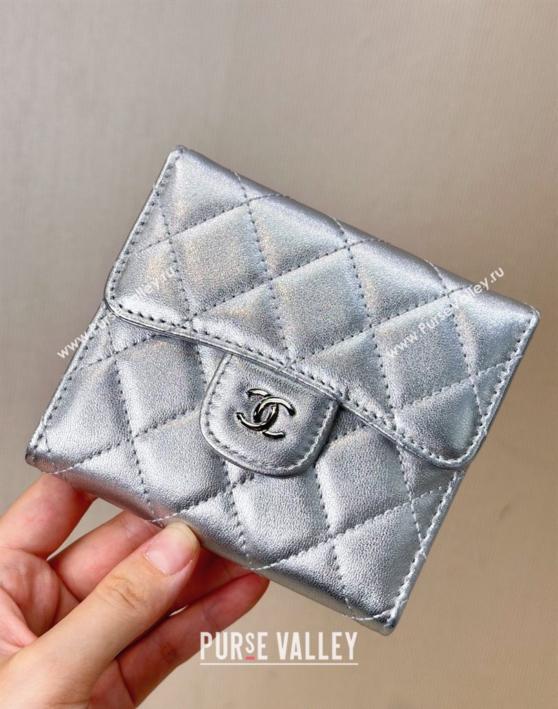 Chanel Lambskin Card Holder Wallet Silver 2024 82288 (SSZ-240830025)