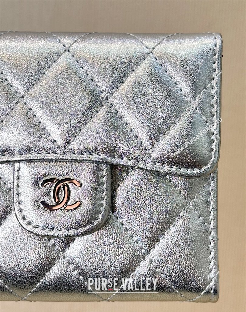 Chanel Lambskin Card Holder Wallet Silver 2024 82288 (SSZ-240830025)