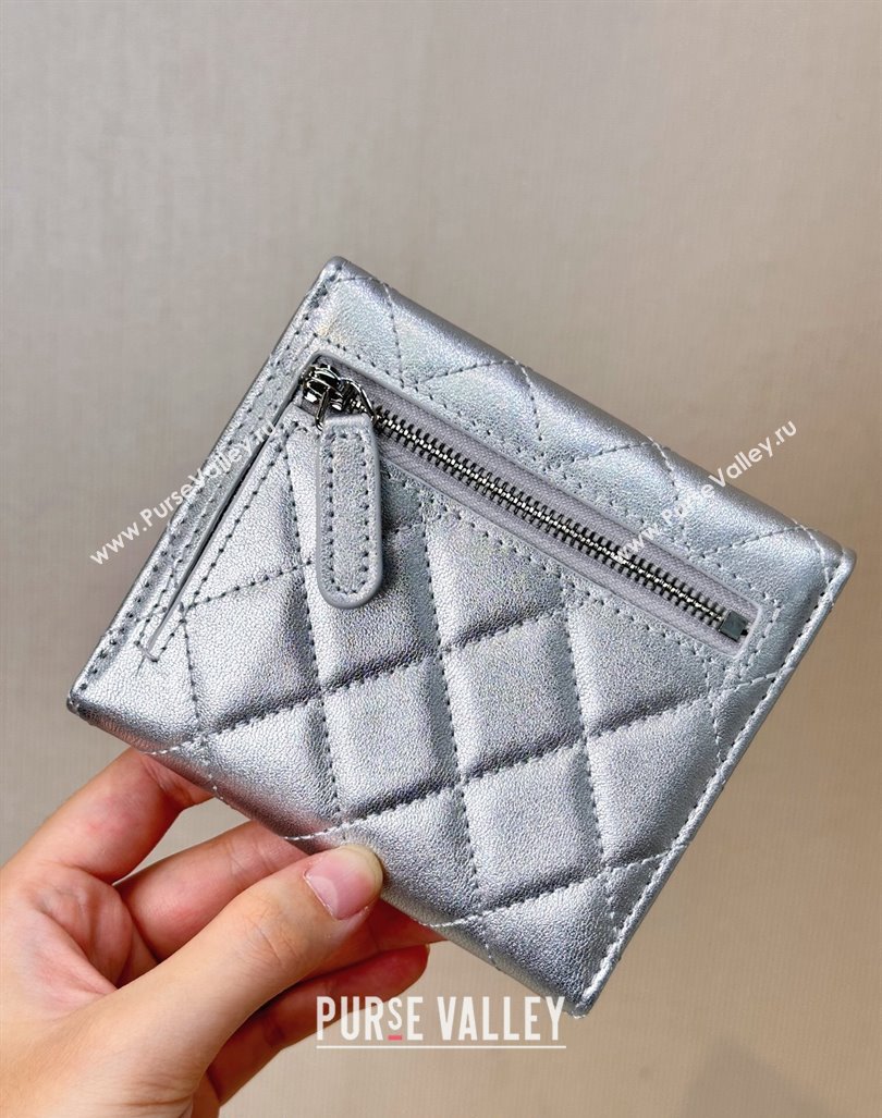 Chanel Lambskin Card Holder Wallet Silver 2024 82288 (SSZ-240830025)