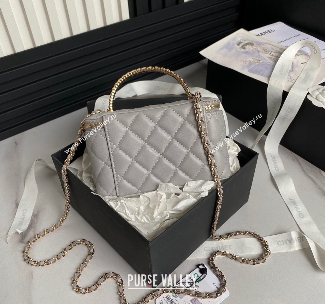 Chanel Lambskin Clutch with Chain and Strass Top Handle AP4046 Grey 2024 (yezi-240830002)