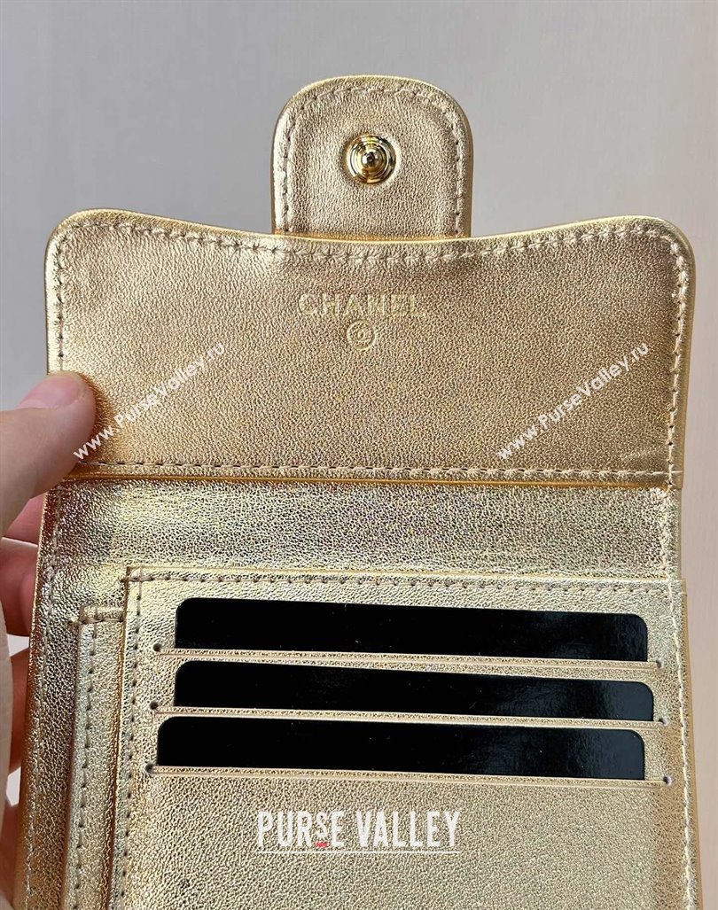 Chanel Lambskin Card Holder Wallet Gold 2024 82288 (SSZ-240830031)