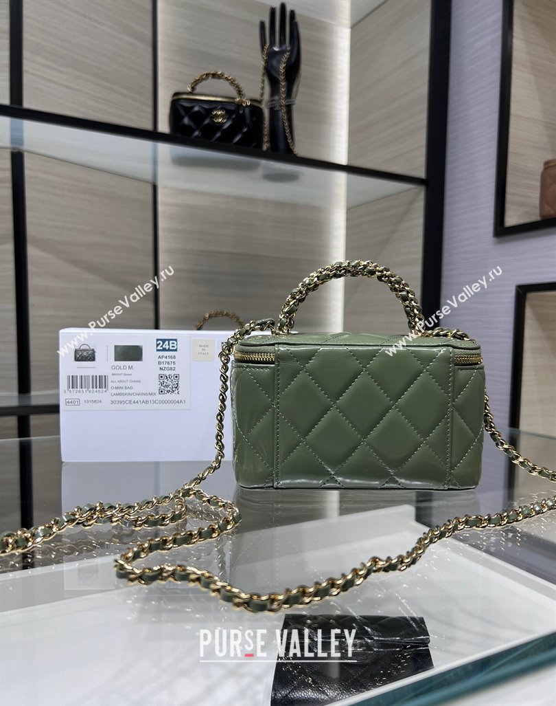 Chanel Lambskin Clutch with Chain and Top Handle AP4168 Khaki Green 2024 (yezi-240830012)