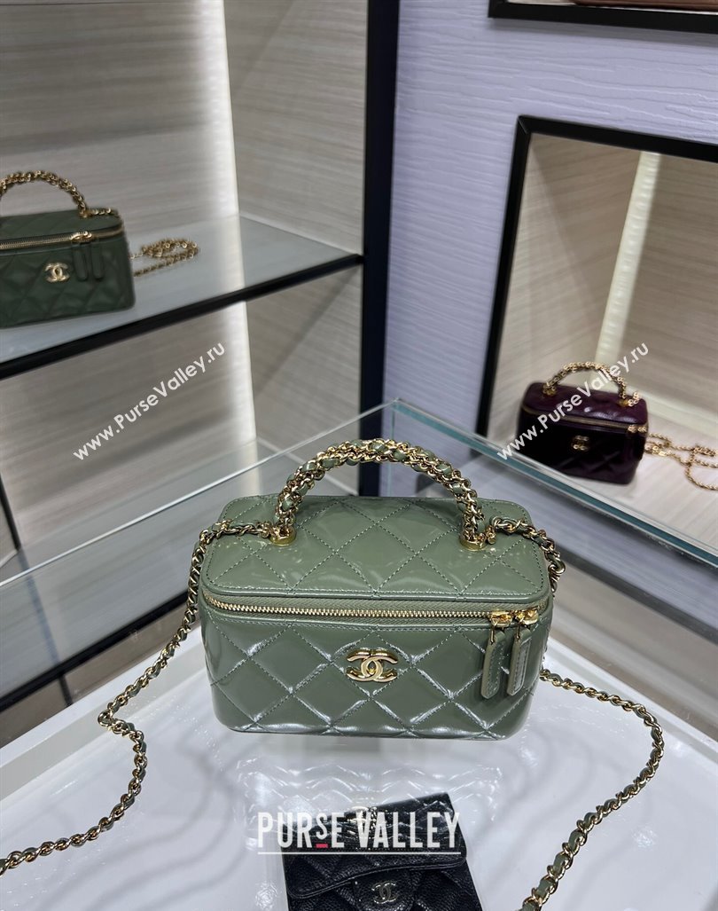 Chanel Lambskin Clutch with Chain and Top Handle AP4168 Khaki Green 2024 (yezi-240830012)