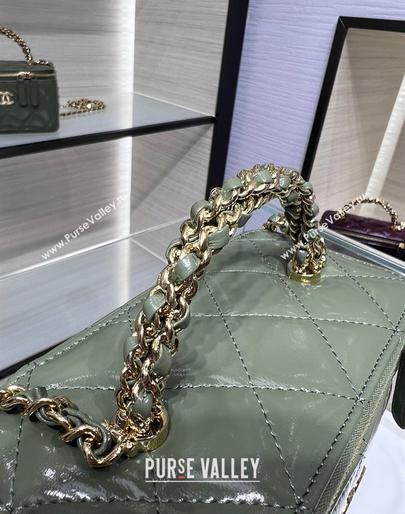 Chanel Lambskin Clutch with Chain and Top Handle AP4168 Khaki Green 2024 (yezi-240830012)