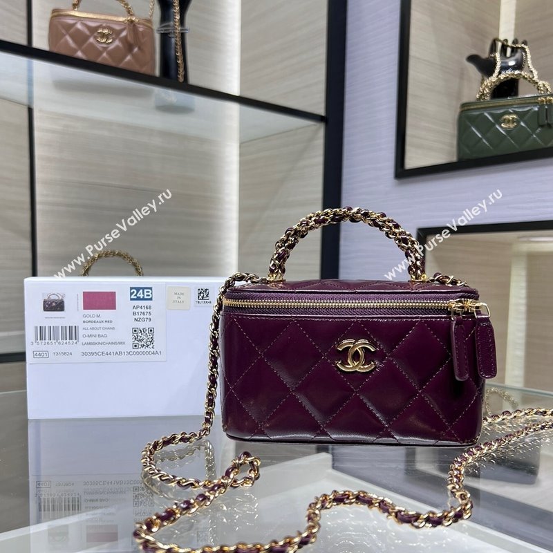 Chanel Lambskin Clutch with Chain and Top Handle AP4168 Dark Burgundy 2024 (yezi-240830013)