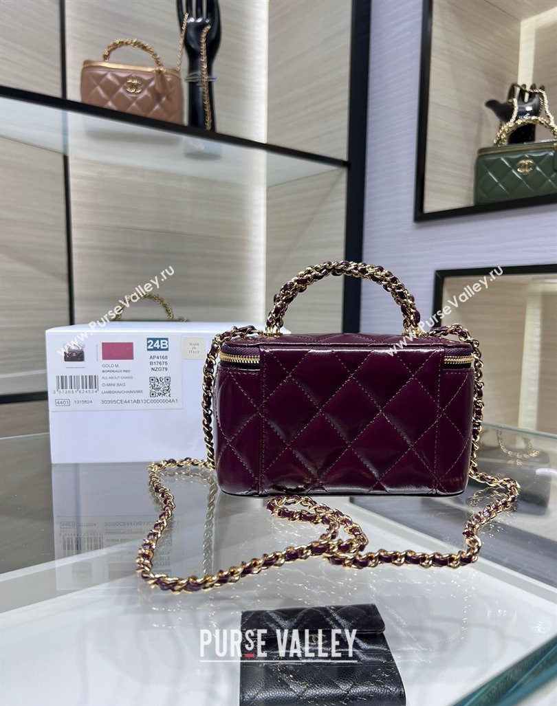 Chanel Lambskin Clutch with Chain and Top Handle AP4168 Dark Burgundy 2024 (yezi-240830013)