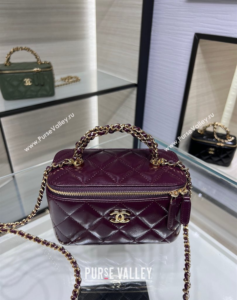 Chanel Lambskin Clutch with Chain and Top Handle AP4168 Dark Burgundy 2024 (yezi-240830013)