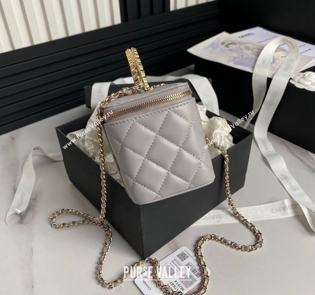 Chanel Lambskin Clutch with Chain and Strass Top Handle AP4046 Grey 2024 (yezi-240830002)