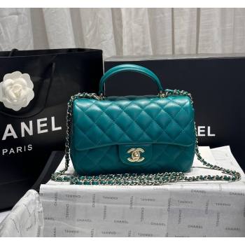 Chanel Coco Lambskin Mini Flap Bag with Top Handle AS2431 Peacock Green 2024 0830 (yezi-240830032)