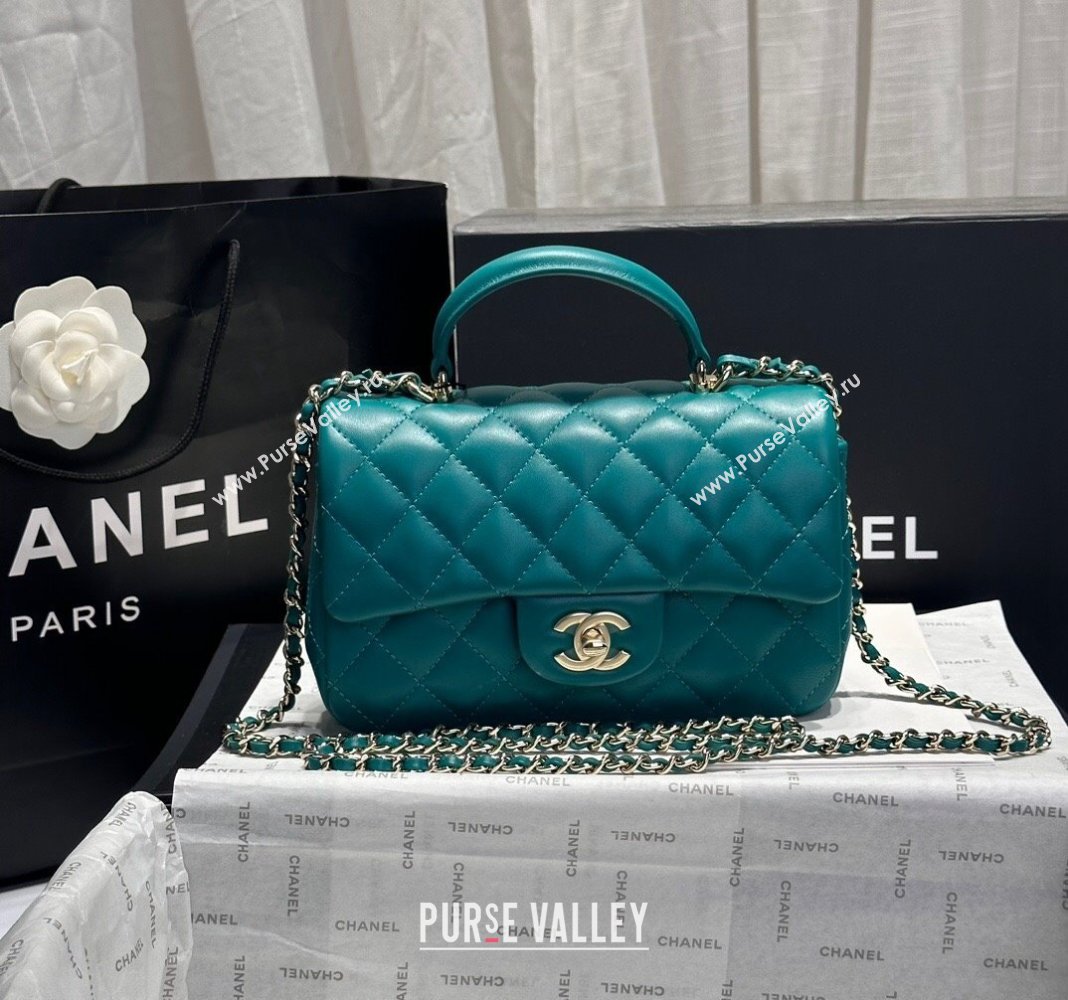 Chanel Coco Lambskin Mini Flap Bag with Top Handle AS2431 Peacock Green 2024 0830 (yezi-240830032)