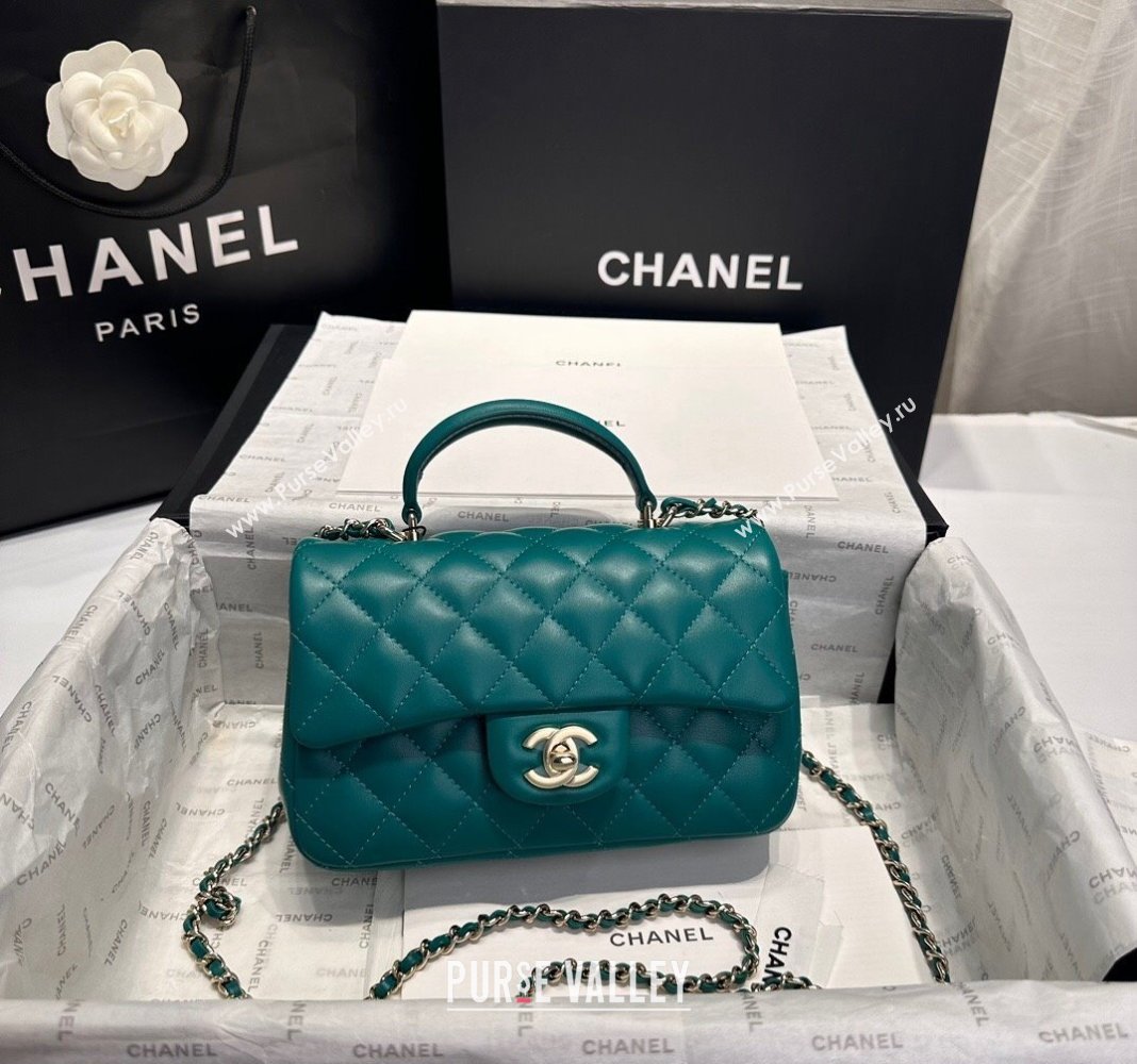 Chanel Coco Lambskin Mini Flap Bag with Top Handle AS2431 Peacock Green 2024 0830 (yezi-240830032)