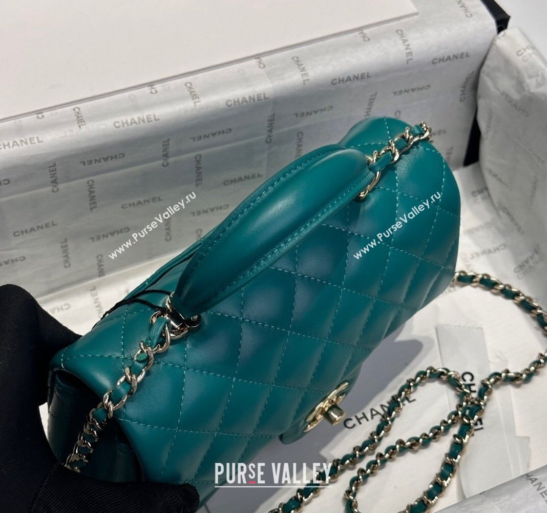 Chanel Coco Lambskin Mini Flap Bag with Top Handle AS2431 Peacock Green 2024 0830 (yezi-240830032)