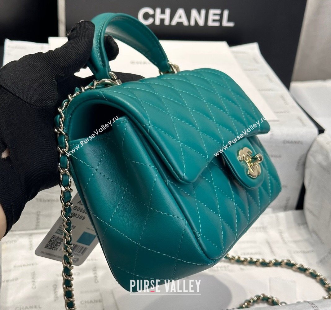 Chanel Coco Lambskin Mini Flap Bag with Top Handle AS2431 Peacock Green 2024 0830 (yezi-240830032)