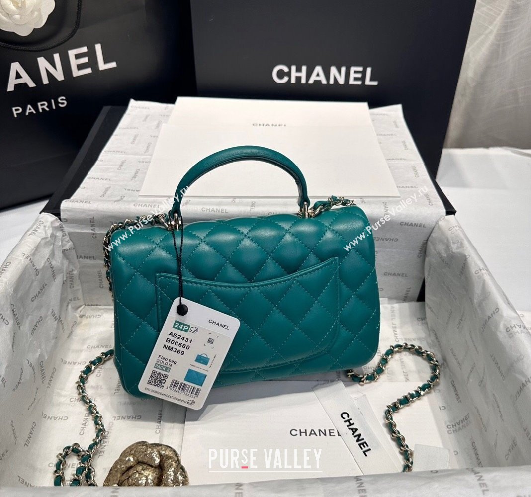 Chanel Coco Lambskin Mini Flap Bag with Top Handle AS2431 Peacock Green 2024 0830 (yezi-240830032)