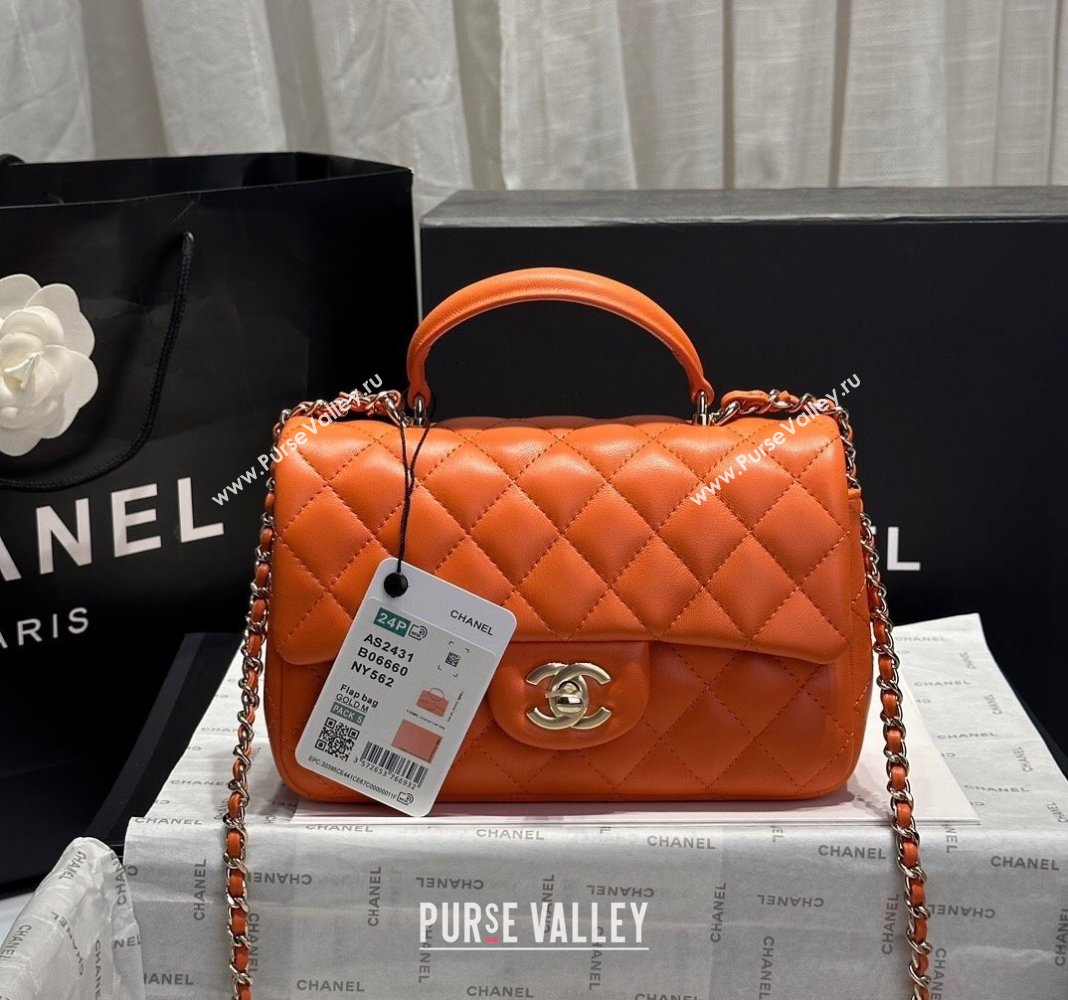 Chanel Coco Lambskin Mini Flap Bag with Top Handle AS2431 Orange 2024 0830 (yezi-240830033)