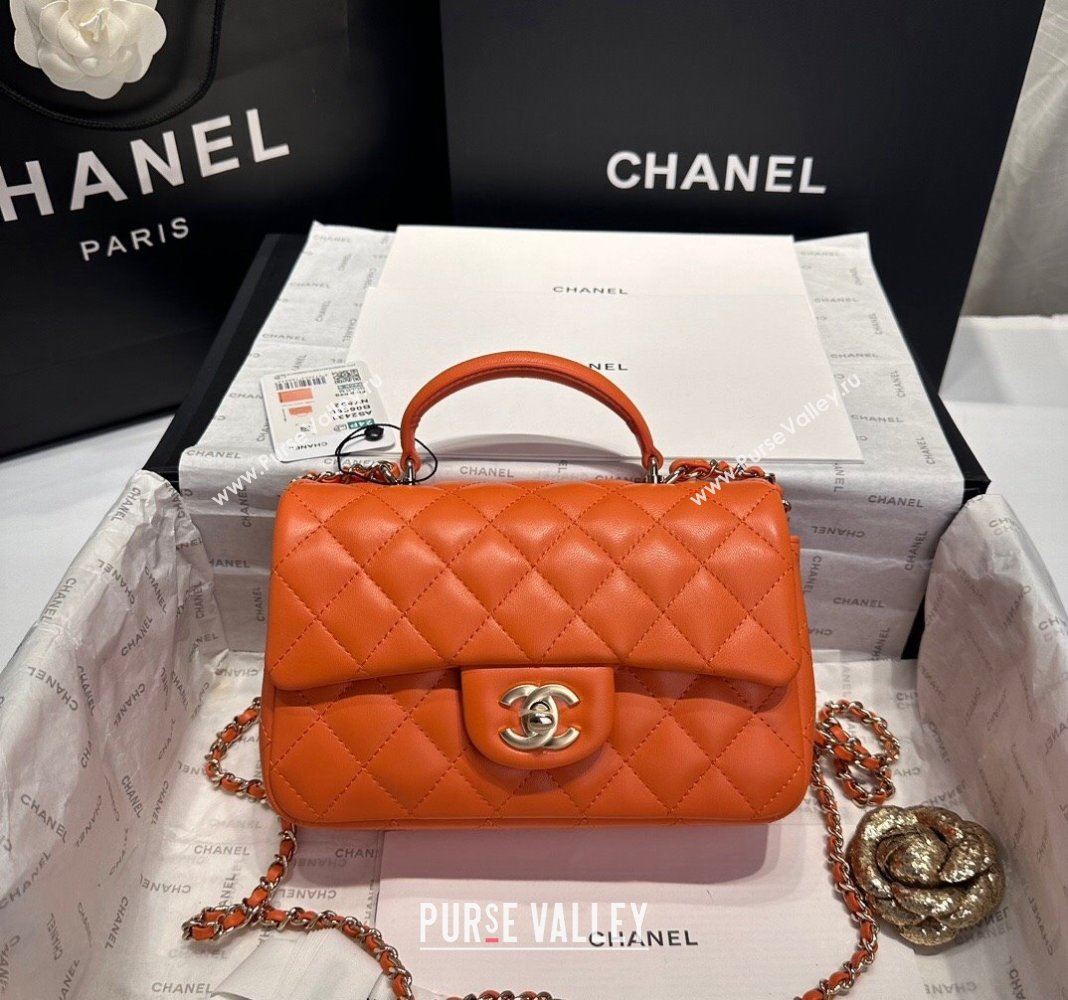 Chanel Coco Lambskin Mini Flap Bag with Top Handle AS2431 Orange 2024 0830 (yezi-240830033)