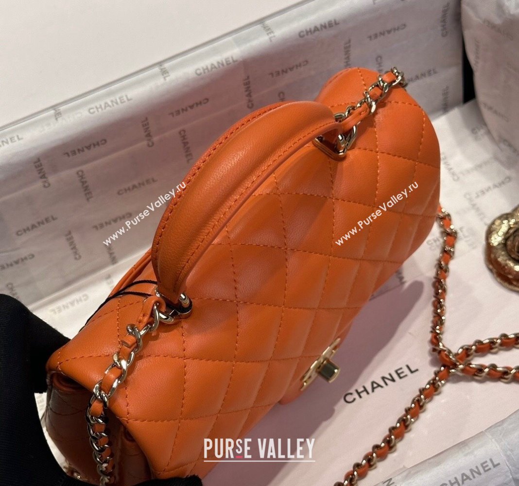 Chanel Coco Lambskin Mini Flap Bag with Top Handle AS2431 Orange 2024 0830 (yezi-240830033)