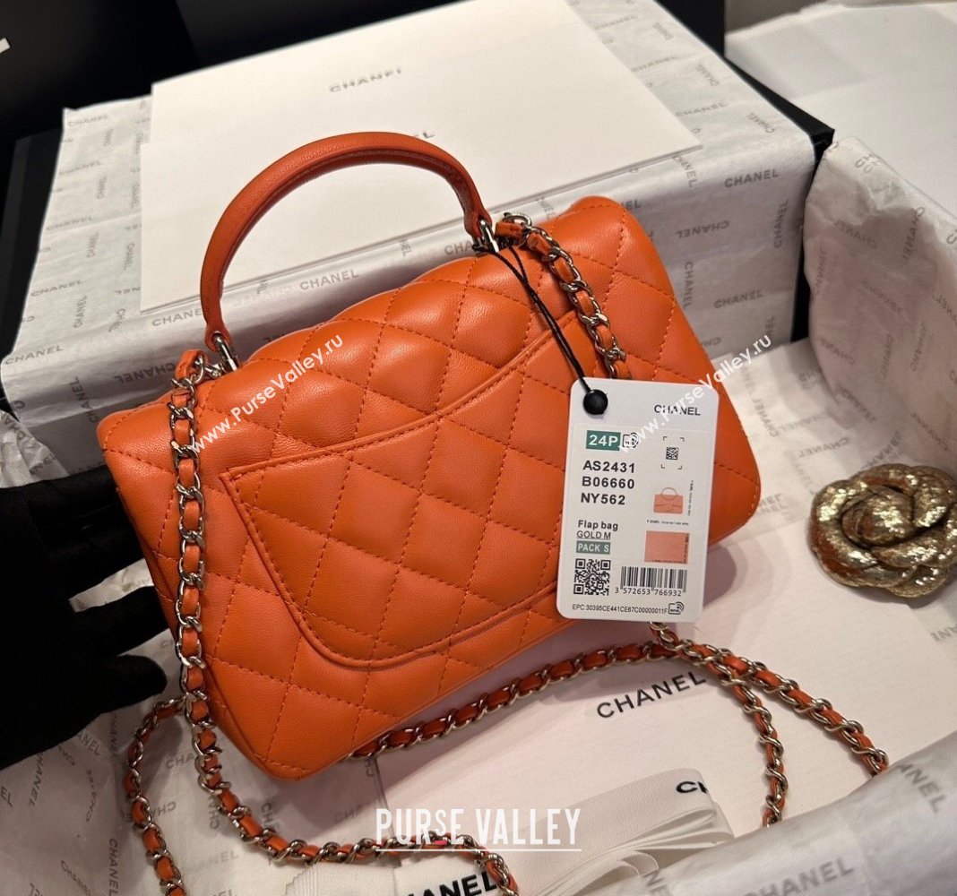 Chanel Coco Lambskin Mini Flap Bag with Top Handle AS2431 Orange 2024 0830 (yezi-240830033)