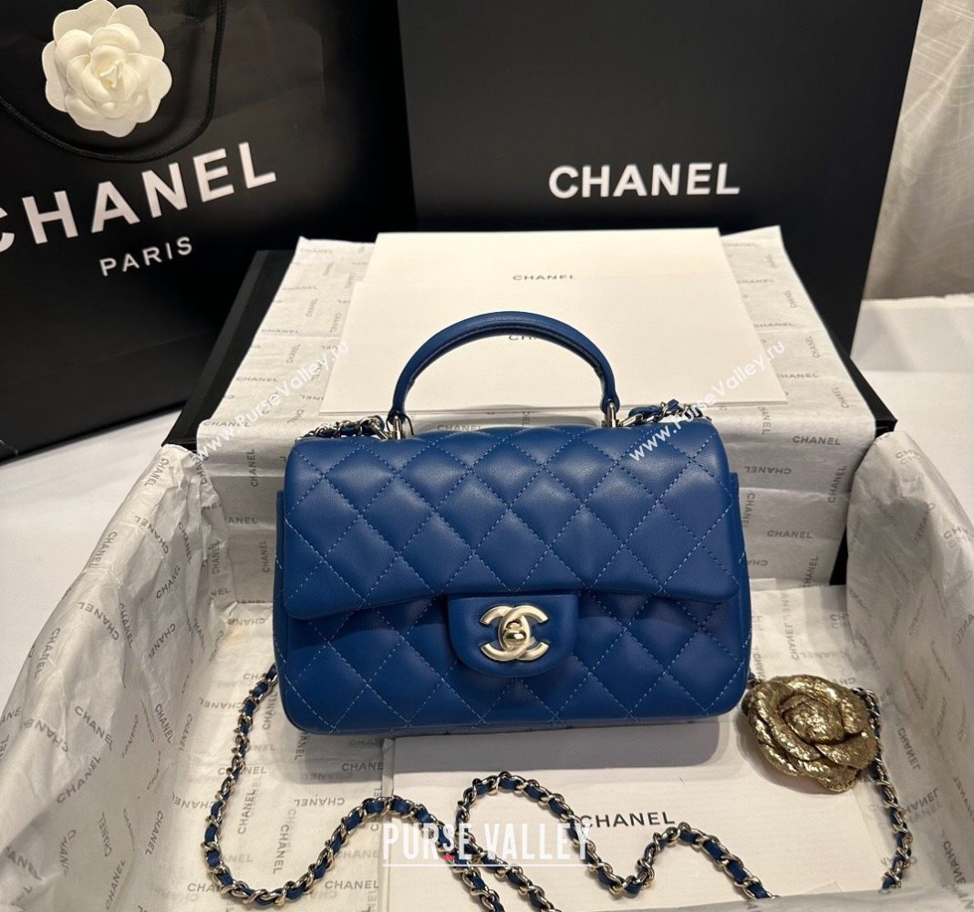 Chanel Coco Lambskin Mini Flap Bag with Top Handle AS2431 Dark Blue 2024 0830 (yezi-240830034)