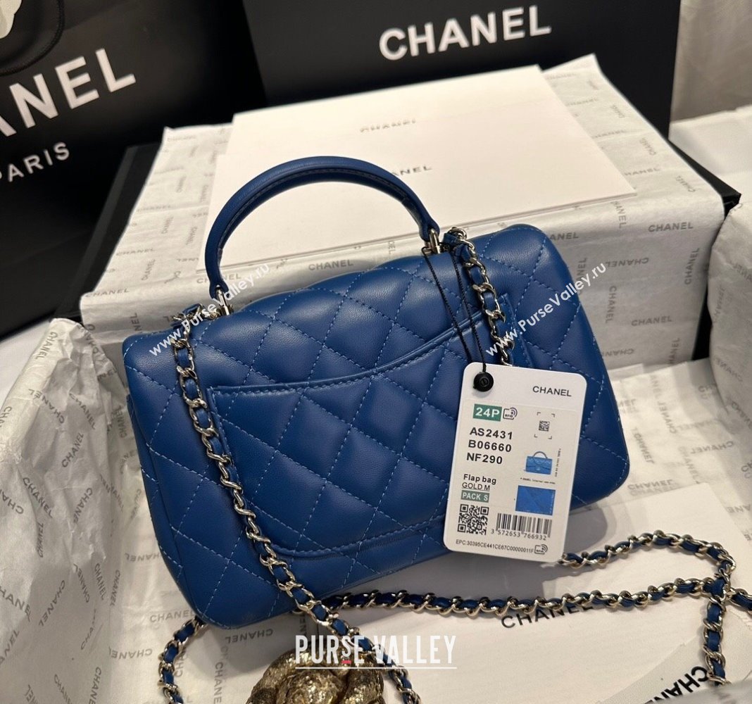 Chanel Coco Lambskin Mini Flap Bag with Top Handle AS2431 Dark Blue 2024 0830 (yezi-240830034)