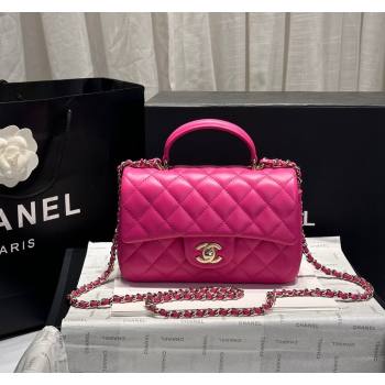 Chanel Coco Lambskin Mini Flap Bag with Top Handle AS2431 Dark Pink 2024 0830 (yezi-240830035)