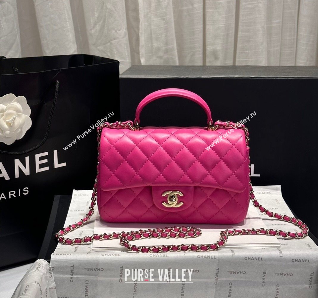 Chanel Coco Lambskin Mini Flap Bag with Top Handle AS2431 Dark Pink 2024 0830 (yezi-240830035)