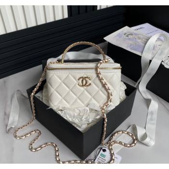 Chanel Lambskin Clutch with Chain and Strass Top Handle AP4046 White 2024 (yezi-240830003)