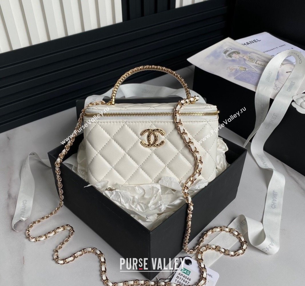 Chanel Lambskin Clutch with Chain and Strass Top Handle AP4046 White 2024 (yezi-240830003)