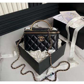 Chanel Lambskin Clutch with Chain and Strass Top Handle AP4046 Black 2024 (yezi-240830001)