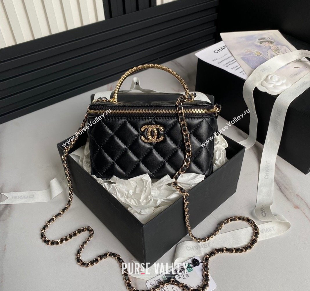 Chanel Lambskin Clutch with Chain and Strass Top Handle AP4046 Black 2024 (yezi-240830001)