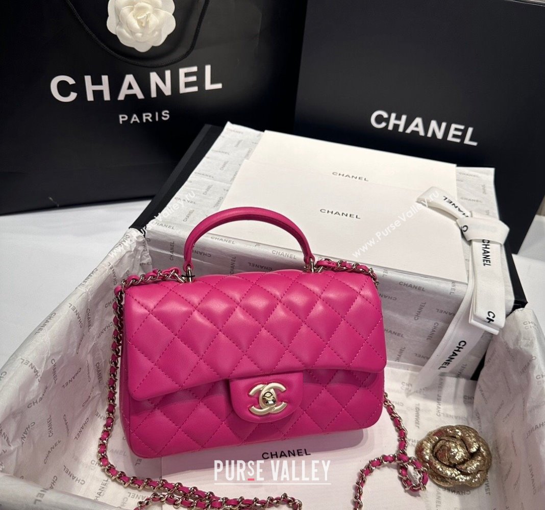 Chanel Coco Lambskin Mini Flap Bag with Top Handle AS2431 Dark Pink 2024 0830 (yezi-240830035)