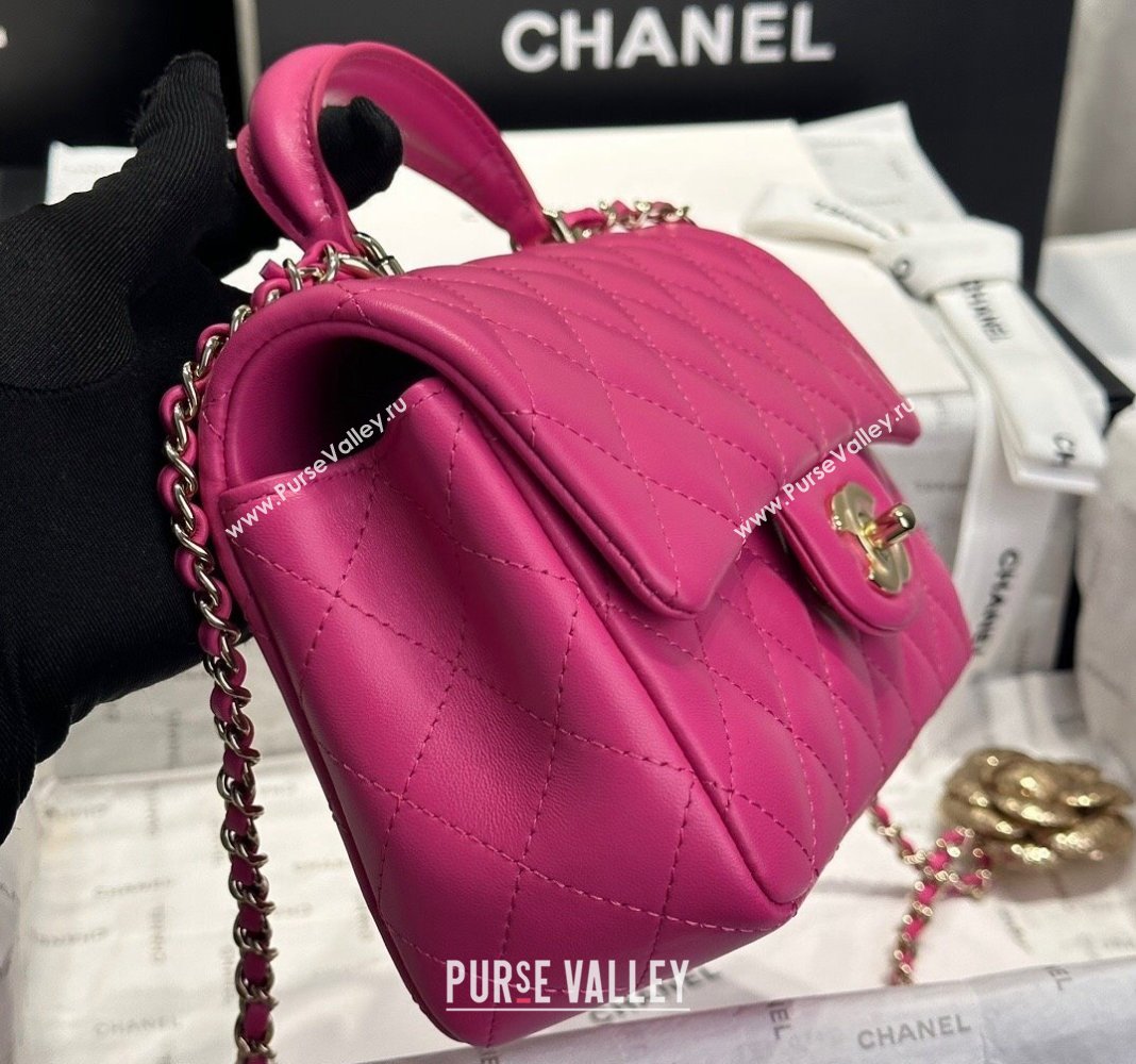 Chanel Coco Lambskin Mini Flap Bag with Top Handle AS2431 Dark Pink 2024 0830 (yezi-240830035)