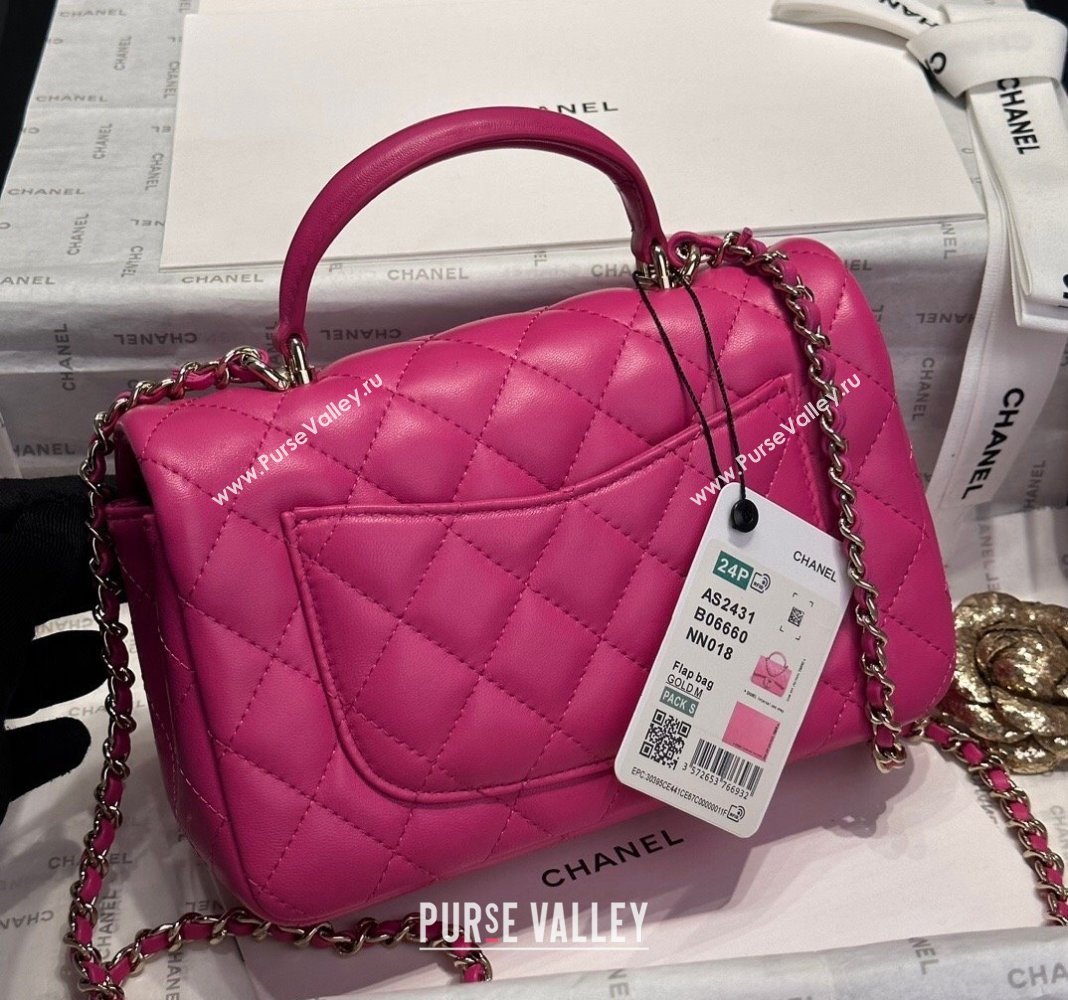 Chanel Coco Lambskin Mini Flap Bag with Top Handle AS2431 Dark Pink 2024 0830 (yezi-240830035)