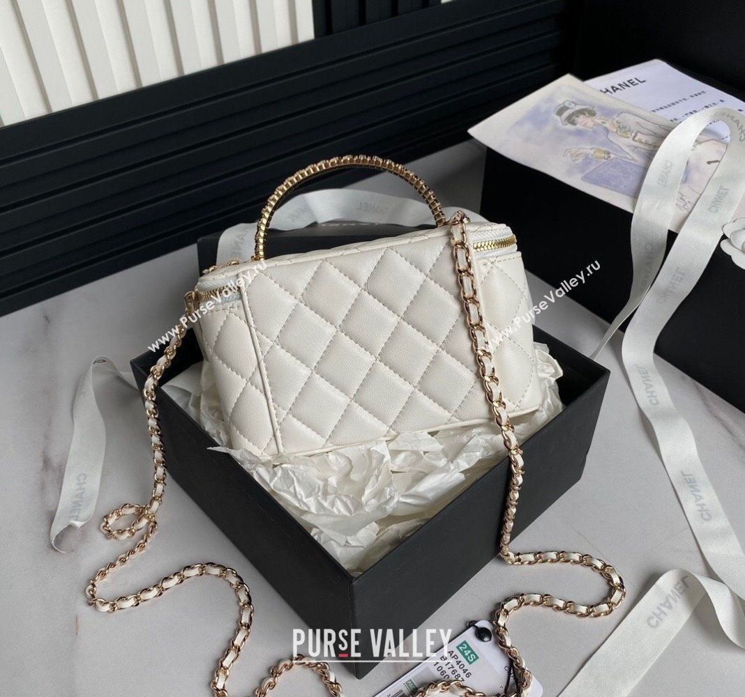 Chanel Lambskin Clutch with Chain and Strass Top Handle AP4046 White 2024 (yezi-240830003)