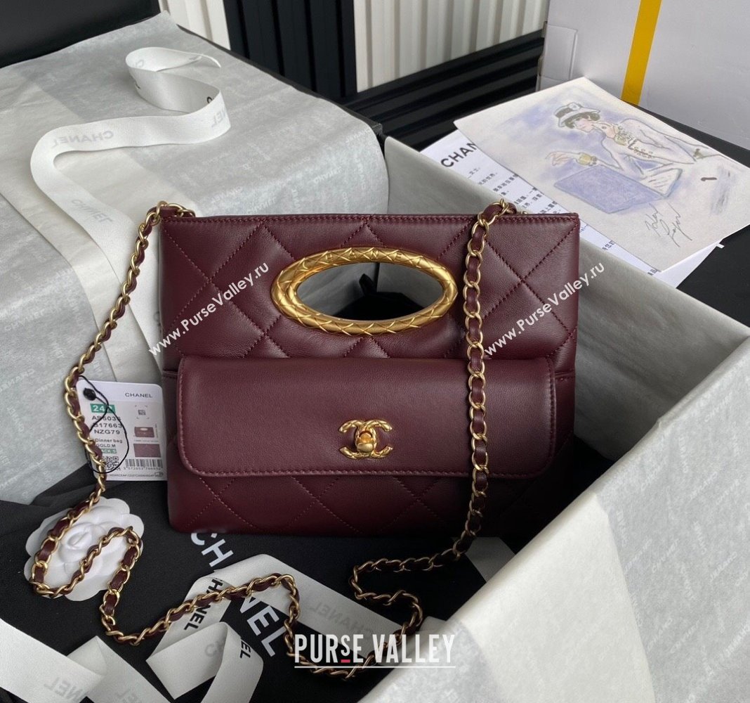 Chanel Lambskin Clutch with Chain Shoulder bag AS5038 Dark Burgundy 2024 (yezi-240830039)