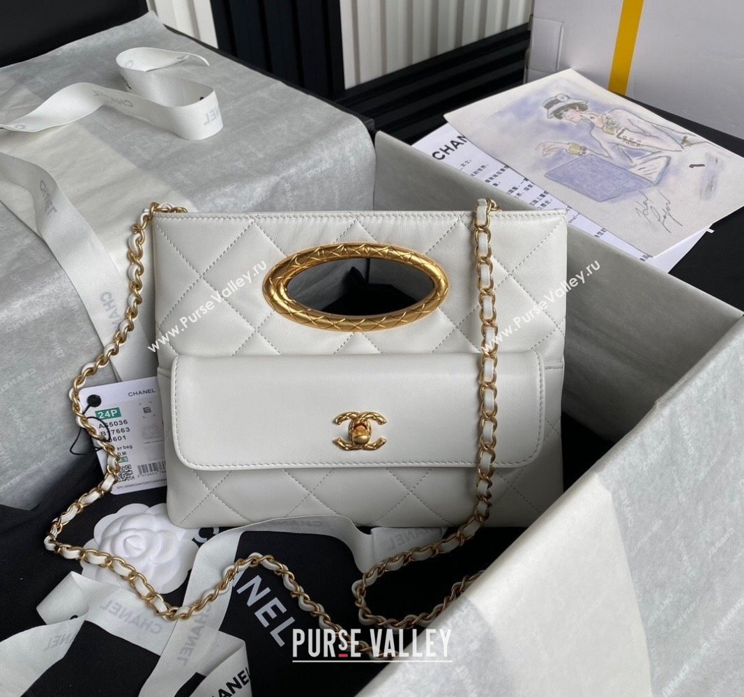 Chanel Lambskin Clutch with Chain Shoulder bag AS5038 White 2024 (yezi-240830040)